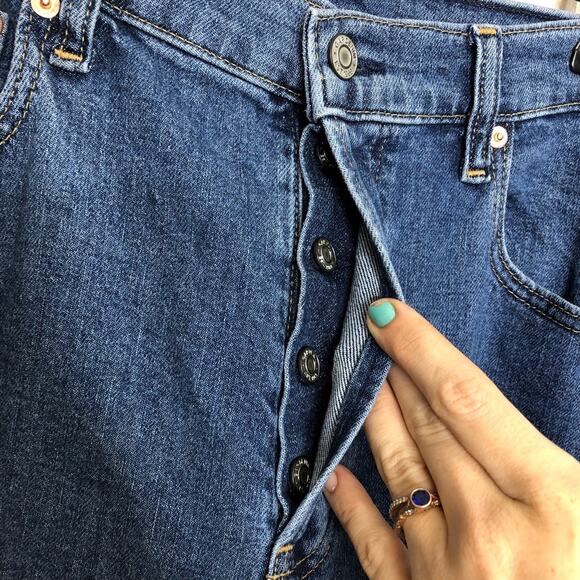 GAP Jeans Straight Cheeky High Rise Button Fly Medium Blue 14 SHORT NEW - Picture 8 of 8